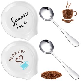 4 Pieces Coffee Spoon Rest and Spoon Small Teaspoon Holder Ceramic Coffee Spoon Holder Rests for Coffee Station Decor Stove Top Countertop Kitchen Accessories Nice Present for Coffee Lovers
