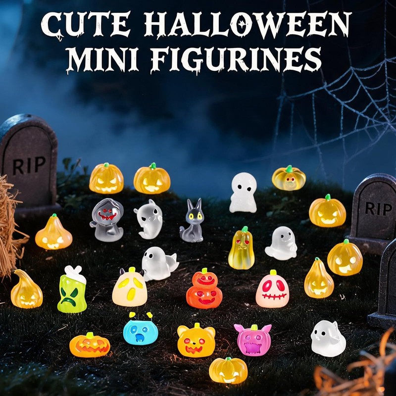 25PCS Halloween Mini Resin Pumpkin Ghost Figures Glow in Dark