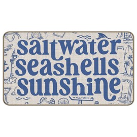 M-Qizi Coastal Beach Door Mat, Saltwater Seashells Sunshine Beach Welcome Doormat for Indoor Outdoor Front Door Entrance Porch Outside, Coastal Beachy Bath Mat, 17x30 Inch