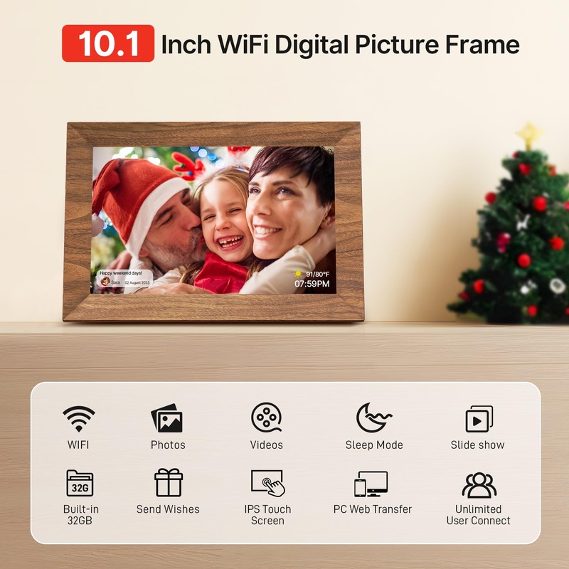 Uhale Digital Picture Frame 32GB Storage 10.1 Inch Wood WiFi
