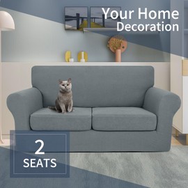 JIVINER Newest 3 Pieces Stretch Couch Covers for 2 Cushion Couch Fitted Thick Loveseat Sofa Slipcover with 2 Seat Cushion Covers for Living Room Pet Dogs (Medium, Light Gray)