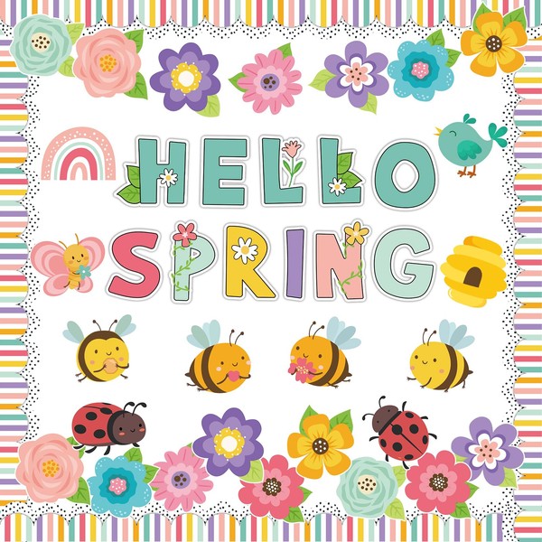 Pasimy Hello Spring Bulletin Board Flower Bulletin Board Floral Paper ...
