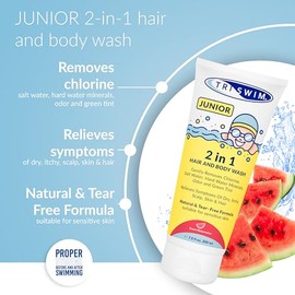 TRISWIM Junior After Swim Hair & Body Wash For Kids, 200 ml | Removes Chlorine, Salt and Pool Chemicals, Prevents Skin and Scalp Itching, Natural & Tear Free, Sweet Watermelon Scent
