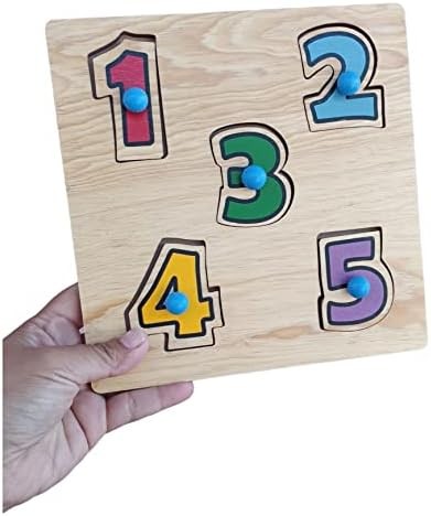 Rompecabezas de Madera con pija para niños pequeños - Números y Cantidades 1 al 5 - Aprendizaje temprano Educativo - Rompecabezas Clavija de Madera -