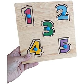 Rompecabezas de Madera con pija para niños pequeños - Números y Cantidades 1 al 5 - Aprendizaje temprano Educativo - Rompecabezas Clavija de Madera -
