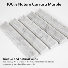 Lovdeco Marble Chair Rail Trim Molding, White Carrara Marble Trim Tile for Bathroom Kitchen Shower Wall, Polished, 9/5" X 12" Inch, 10 Pcs