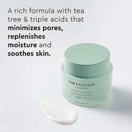 The Face Shop Tea Tree - Crema Facial Coreana| Hidratante Ligero Control de Poros y Sebo | Con AHA, BHA, Pha y Extracto de Árbol de Té | Calma la Irritación y Brinda Efecto Fresco K-Beauty