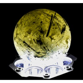 2.1" 225g Green Prehnite w/Black Tourmaline Carved Sphere Polished Natural Druzy Gemstone Crystal Mineral Collectible Ball - Mali + Stand