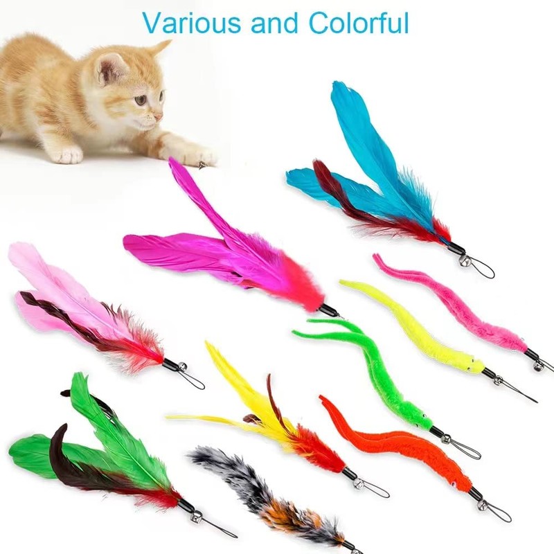 JIARON Cat Toys Feather Toy, 2PCS Retractable Wand and 10PCS