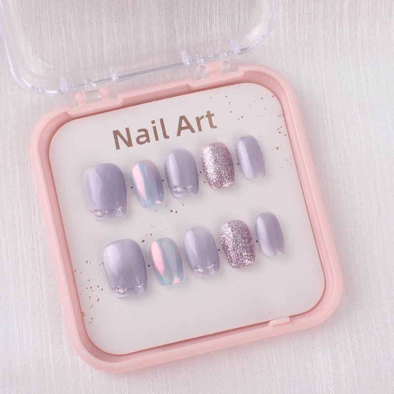 Nail Tips, Short, Square, Purple, Stylish, Gal False Nails, Handmade
