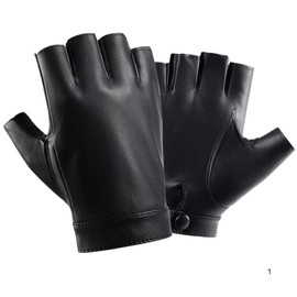 VIEAURA Gloves, PU Leather, Fingerless, Cosplay, Lock, Punk Gloves, Driver Gloves, Black