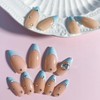 French Tip Press on Nails Blue Almond Fake Nails Medium