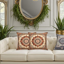 AMZIJURI Persian Carpet Pattern Boho Throw Pillow Covers 18x18, Set of 2 – Double Sided Soft Velvet Mandala Elegance Floral Accent Cushion Covers for Sofa, Couch, Living Room Outdoor Décor (Red Black)