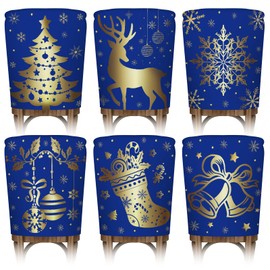 COCHIE Christmas Chair Covers for Dining Chairs Set of 6, Washable Winter Snowflake Chair Slipcovers, Xmas Santa Seat Cover Home Decorations (Blue and Gold)