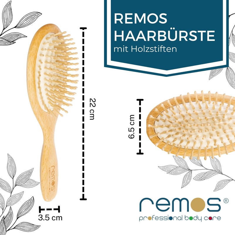 Remos Pneumatic Hair Brush Wide with Wooden Pins Made of