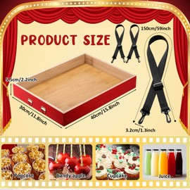Wooden Snack Trays with Strap 15 x 11 x 2 Inch Movie Night Party Serving Trays Usherette Popcorn Drink Beverage Carrier for 20's Theme Costume Carnival Valentine’s St. Patrick’s Day Prop(Red)