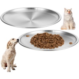 Pack of 2 Flat Stainless Steel Cat Bowls, Flat Cat Bowl, Stainless Steel, Feeding Bowl, Cat Feeding Bowl, Drop-Proof, Easy to Clean, for Small Dogs