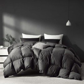 Saisier Grey Goose Feathers Down Fiber Comforter, Premium All Season Duvet Insert Cal King Size, 750+ Fill 1200TC Power Hotel Style Comforter, 52 Oz Lightweight and Medium Warmth(104x96, Dark Grey)