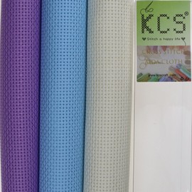 KCS 3 piezas de 15 x 18 pulgadas (38 x 45 cm), tela de punto de cruz, algodón Aida, caja de tela enrollada, 11 quilates, crema+azul claro + lavanda