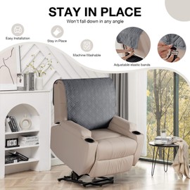 VANSOFY Recliner Chair Covers 100% Waterproof Backrest Cover Reclining Cover Non-Slip Dog Chair Cover Furniture Protector Washable Slipcover Elastic Straps for Pets, Dogs(Dark Gray)