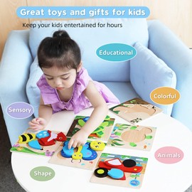 Magifire Wooden Puzzles, Set of 6 Puzzle Toys for Kids Toddlers 1–3, Baby Educational Animal Toys with Chunky Pieces & Bag for Easter - Butterfly, Bee, Woodpecker, Bear, Car, Turtle