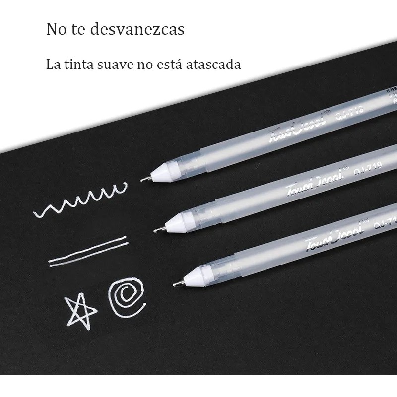 12 Plumas Bolígrafos Lapiceros De Tinta Blanca Gel 3 Colors