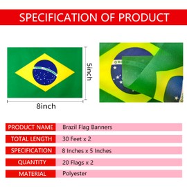 TSMD 2 Packs Brazil Flag Banner Brazilian Flags String Small Mini Hanging Flags Decorations,60 Feet 40 Flags