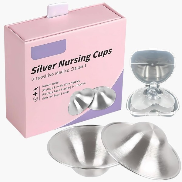 2 Packs 999 Silver Nipple Shields for Breastfeeding-Soothing Nursing Cups