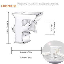 CRISNATA Complete 26 Letter Charms, Polished 925 Sterling Silver Initial A-Z Alphabet Beads, Fits European Name Bracelet, Gift for Mother/Father/Daughter/Son/Sister/Nana, Sterling Silver, No Gemstone