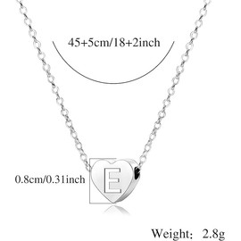 KENYG S925 Silver A-Z Capital Initial Heart Pendant Adjustable Necklaces Silver/Gold/Rose Gold Delicate Choker For Daughter Mom Sisters Friends Birthday Christmas Fashion Necklace Jewelry (Silver E)