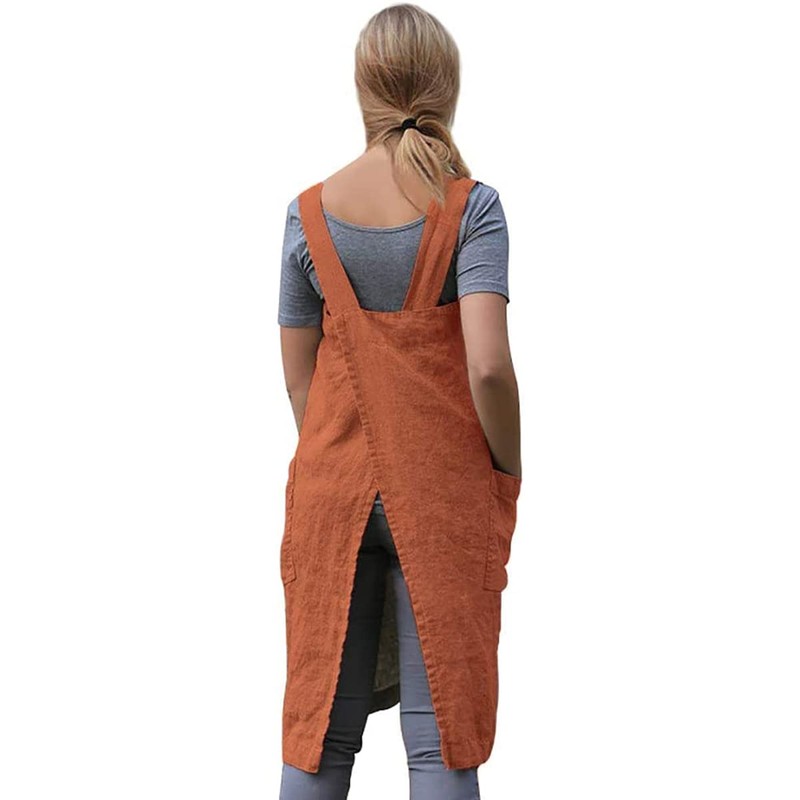 WROLEM Women's Cross Back Pinafore Apron with Large Pockets Home