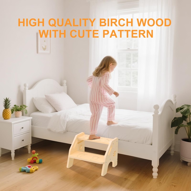 Toddler Step Stool Wooden 2 Step - Height Adjustable Bathroom
