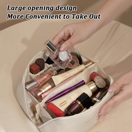 TTPSRY Large Capacity Cosmetic Bag Portable Travel Make Up Bag Waterproof PU Leather Makeup Bag or Toiletry Bag Wash Bag Women, White