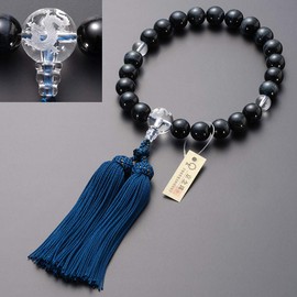 [Butsudanya Takita Shoten] Kyoto Prayer Beads, Men's, Blue Tiger Eye Stone, Dragon Carved Book Crystal, 22 Beads, Pure Silk Head Bassel, With Prayer Bag Included, Certificate Included