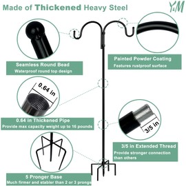 2PCS Double Shepherds Hooks for Outdoor, 92” Heavy Duty Adjustable Height Hooks Two Sided Garden Pole for Hanging Bird Feeder, Plant Baskets, Lanterns, Plant Hanger Stands with 5 Strong Base Prongs