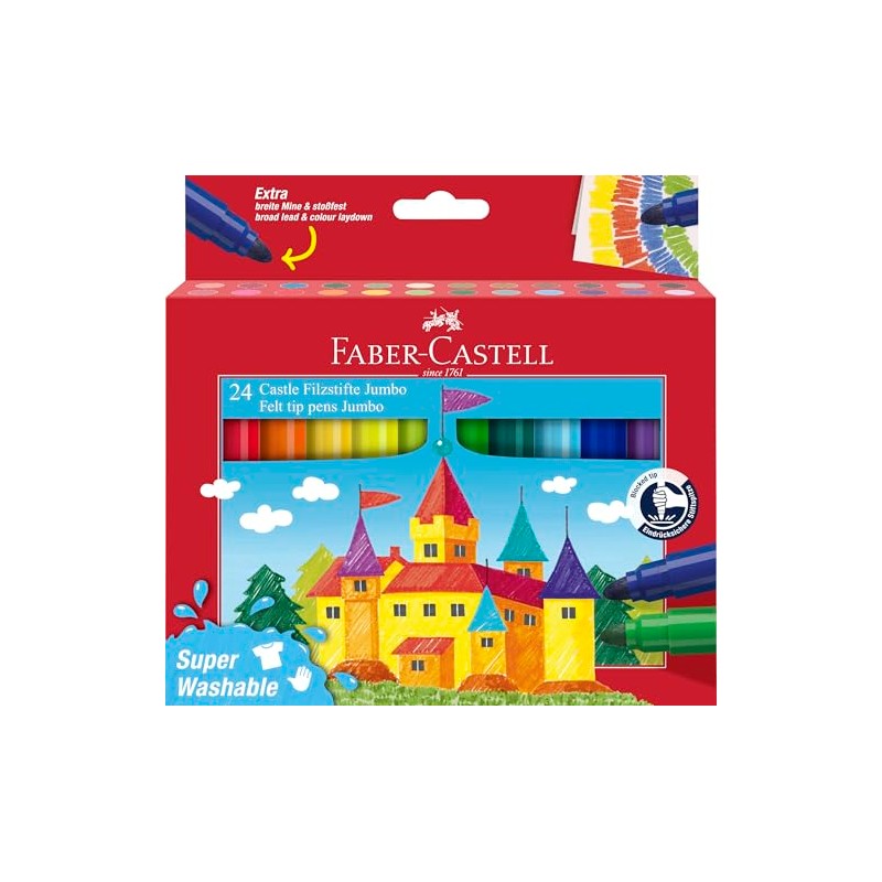 Faber-Castell Jumbo Markers, Pack of 24, Multi-Colour, Super Washable (154324)