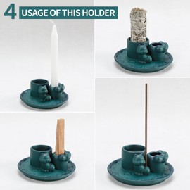 Handmade Cute Palo Santo Holder-4 in 1 Insence-Stick Holder, Sage Holder for Burning, Incense Burner Holder with Ash Catcher for Meditation, Yoga, and Home Décor-Blue Cat