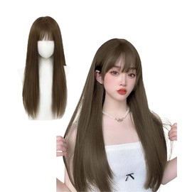 Long Wig, Full Wig, Straight, Black Hair, Women's Clothing, Layer, Lolita, Wig, Bangs, Popular, Small Face, Natural, Cute, Fashion, Everyday Use, Halloween, Cosplay (Cold Brown)