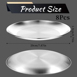 SynHHergyx 8 Pieces Stainless Steel Pizza Pan, 8 Inch Round Pizza Pans Reusable Pizza Plate Non Stick Small Pizza Pan for Baking, Serving, and Displaying