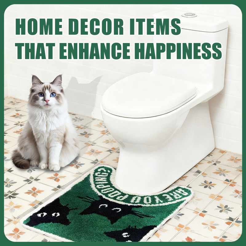 Funny Black Cat U Shaped Toilet Rug 24x20 Inch, Machine