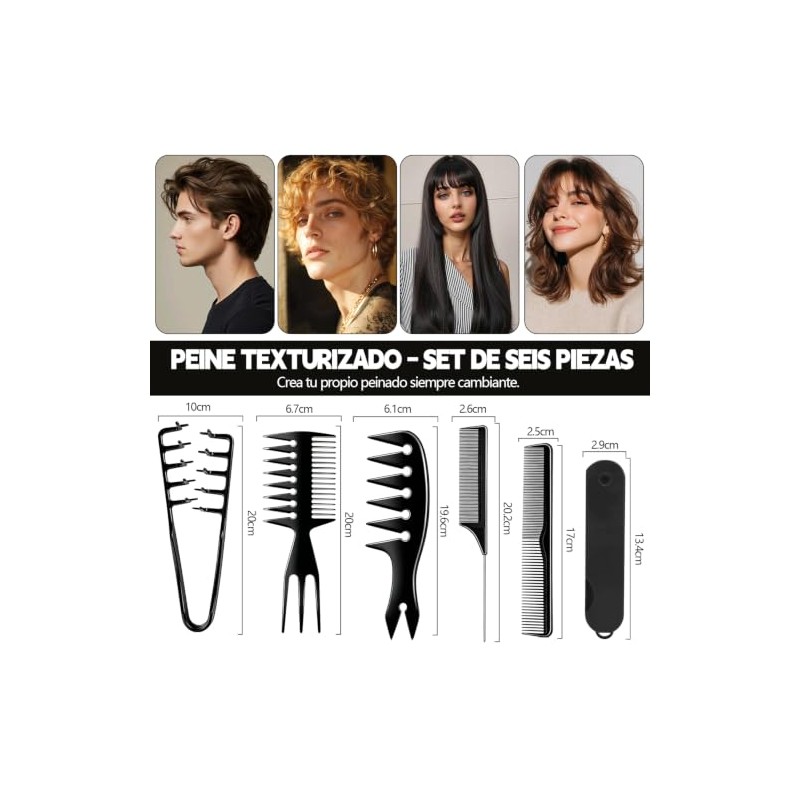 Peine Texturizador Para Hombre 6 Piezas, 2 en 1 Peine