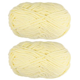 HARFINGTON 2Skeins Chenille Yarn Blanket Yarn 2x100g/7.1oz 74yds #6 Super Bulky Polyester Soft Knitting for Crochet Weaving Bag Scarf Hat, Light Yellow