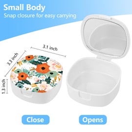 TIHYWR Retainer Case, Denture Case Night Guard Mouth Guard With Mirror and Ventilation Holes,Orange Flower
