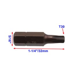 Rannb T30 Torx Screwdriver Bit Set 6 Point Star Bits 1-1/4" Length with 5/16" Hex Shank Screw Driver Kit Tools -5pcs