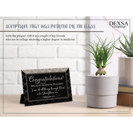 DEXSA Congratulations Glass Plaque - Made in the USA - 4x6 - Classic Tabletop Decoration | Easel Back | Believe. Achieve. Succeed. I can do all things through Christ who Strengthens me. Phillipians 4:13
