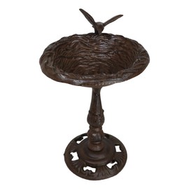 Ebros Gift 12" Tall Cast Wrought Iron Metal Rustic Cozy Cottage Whimsical Garden Hummingbird Hovering Over Nest Bird Feeder Or Bath Sculpture for Lawn Pool Patio Outdoors Decor