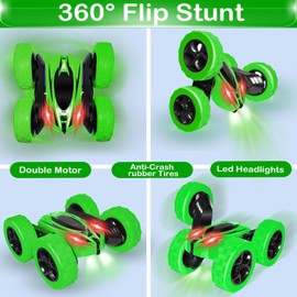 FREE TO FLY Remote Control Car for Boys 8-12: 2.4Ghz Electric Rechargeable Race Stunt Cars Double Sided 360 Rolling Rotating Rotation with Led Headlights