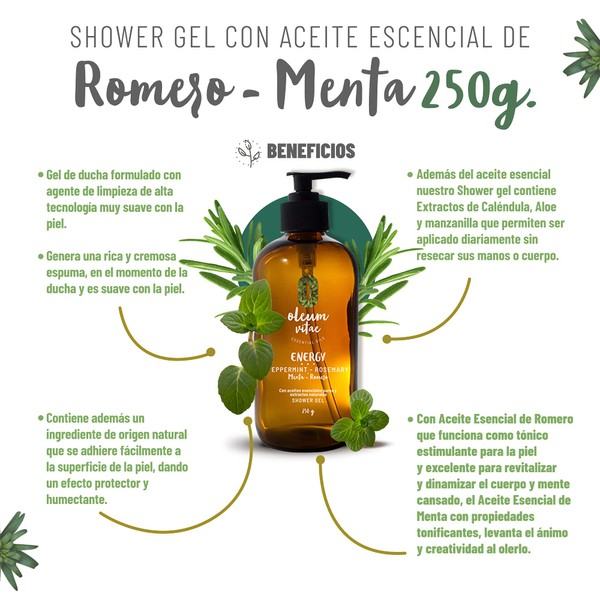 OLEUM VITAE Shower Gel. Gel de Ducha Romero-Menta. Con Aceites
