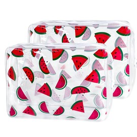 TotePrint 2PCS Red Cherry Transparent PVC Cosmetic Bag, Portable Waterproof Storage Bag for Girls' Cosmetics and Toiletries., Watermelon printing L-2pcs, Travel Case