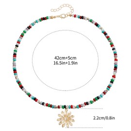 GAODECHA 1pc Boho Choker Necklace Chain Colourful Rice Beads Necklace Bohemian Beaded Choker Necklace with Daisy Flower Pendant Summer Beach Jewellery Gift for Women Ladies of All Ages, Metal, No